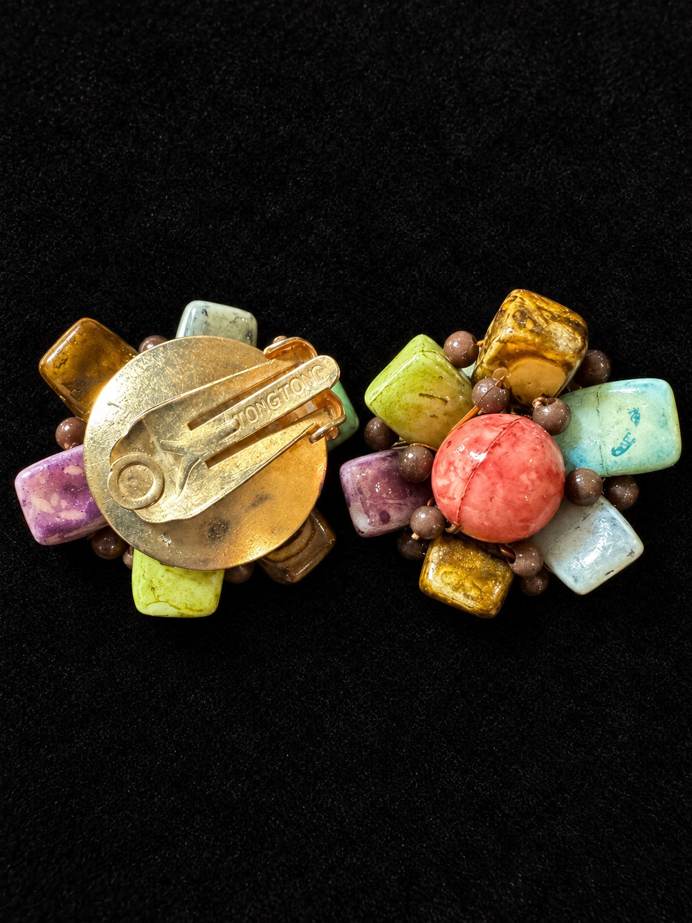 ⚜️ Vintage Clip-On Earrings | Multicolor Ceramic-Style Beads | Hong Kong 💗